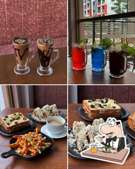 Colourful cafe drinks and snacks